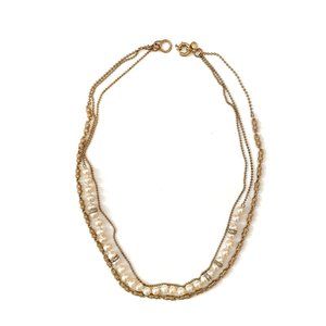 J. Crew 3-Strand Gold, Pearl & Rhinestone Necklace
